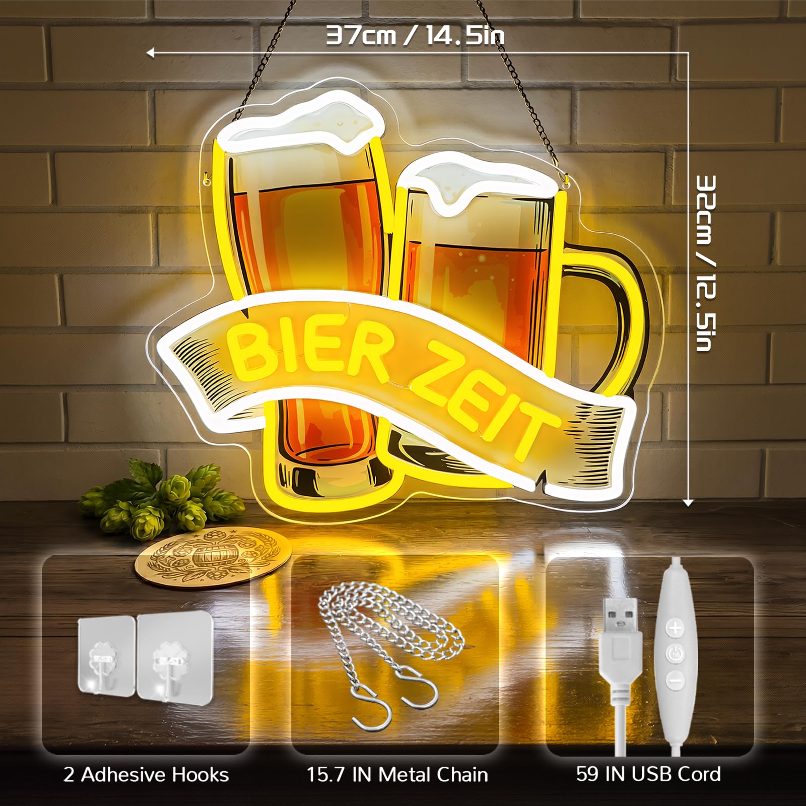 Bier Zeit Neon Schild, Beer Neon Schild für Wanddekoration, USB Bar LED Schild, Bierkrug Neon Sign, Bier Neonlicht für Zuhause Bar Pub Club Party Männerhöhle Geschenk