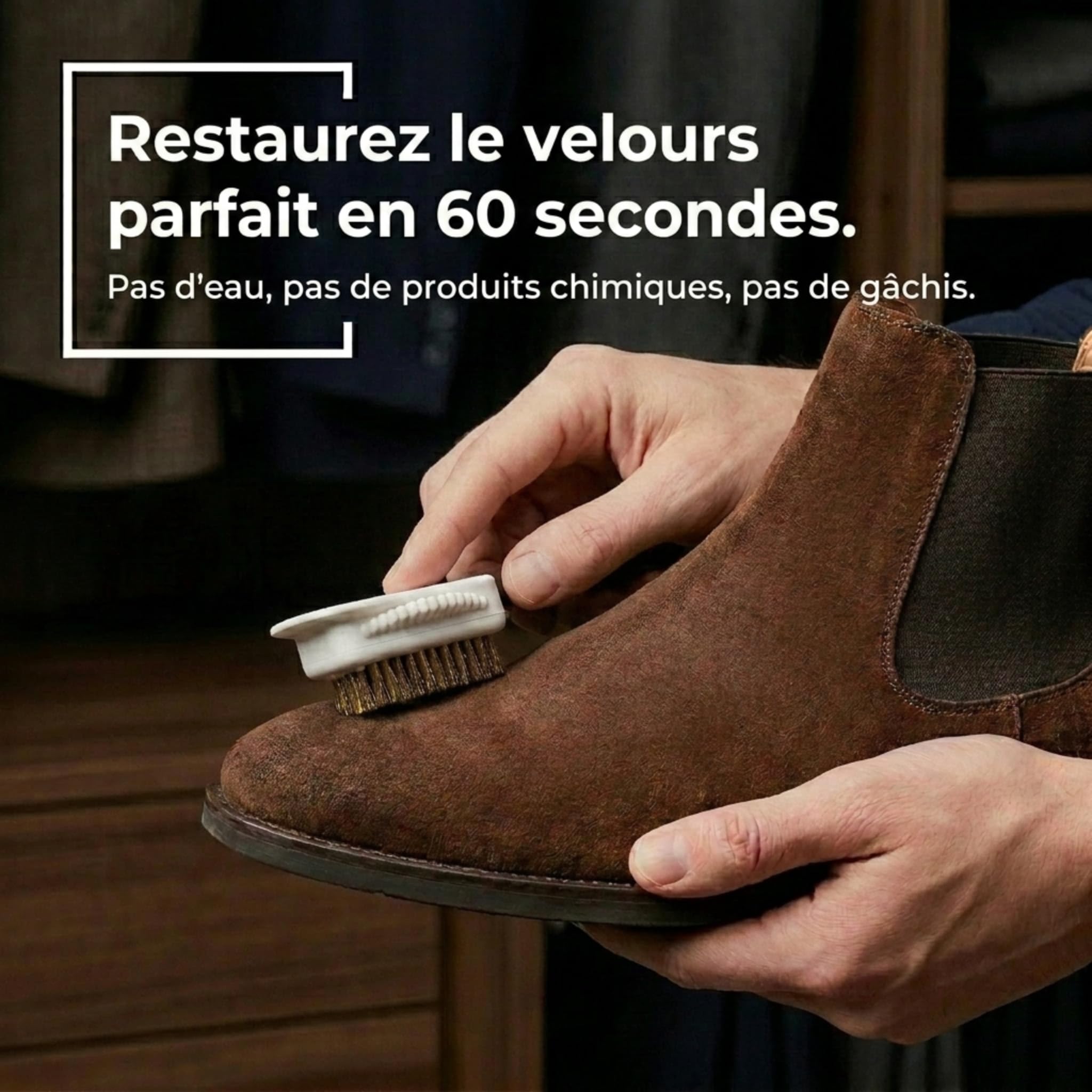 Kaps Brosse de Qualité pour Nettoyer Les Chaussures, Brosse Multifonction à 4 Côtés pour Le Nubuck et Le Daim, Poils en Laiton