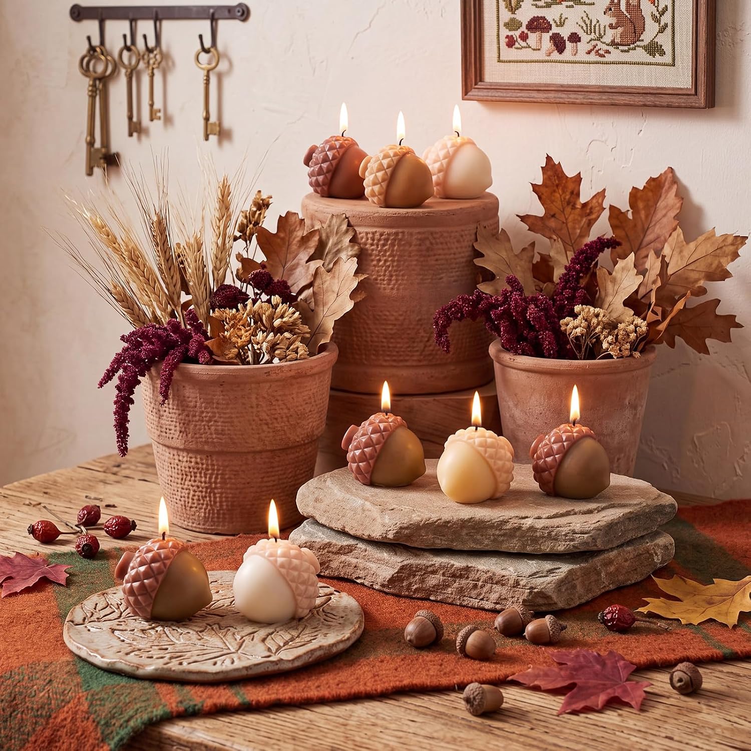 Lounsweer 12 Pcs Fall Acorn Shaped Soy Candles Autumn Home Table Decor