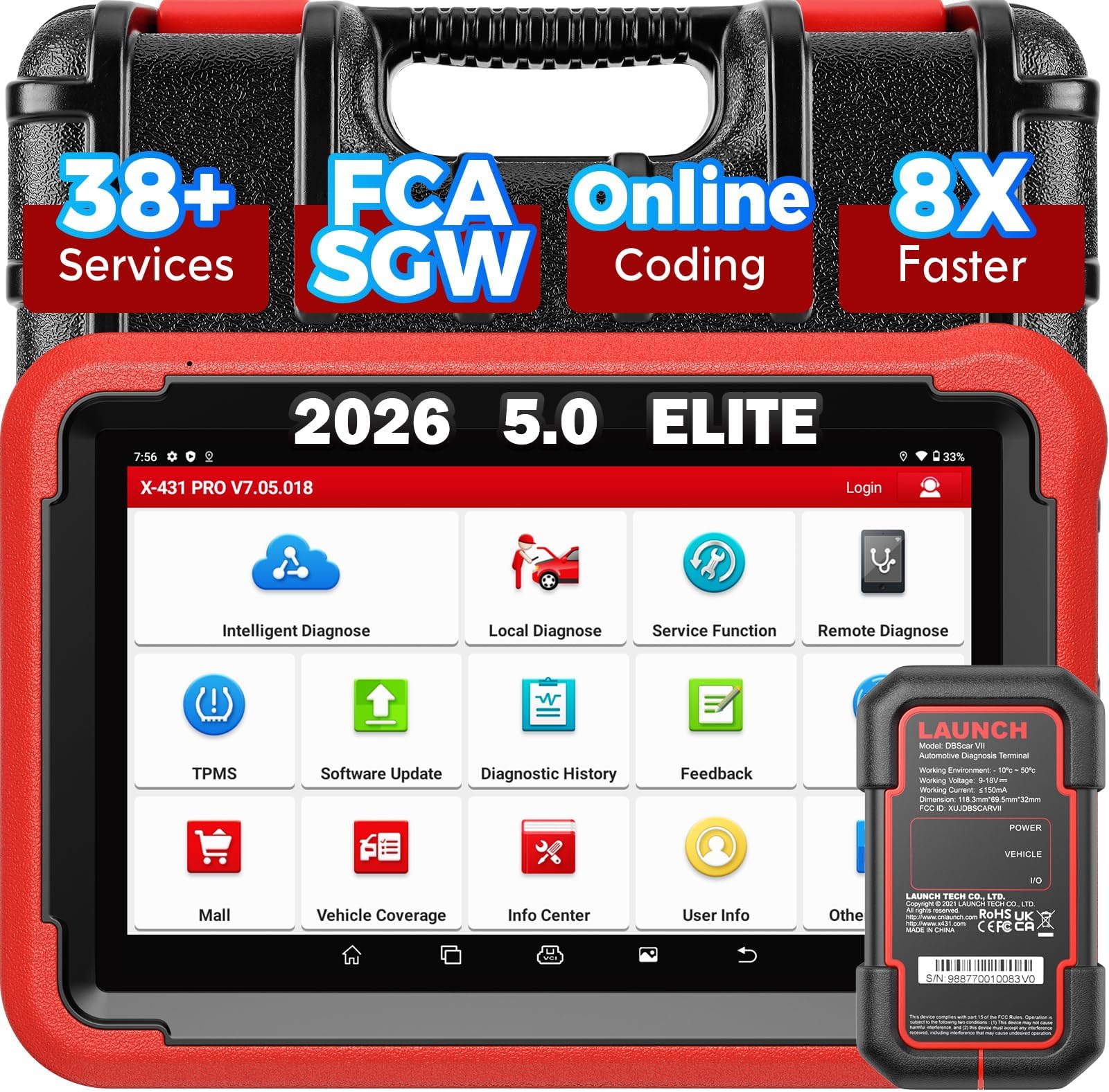 X431 PROS V 5.0 2026 Newly Bidirectional Scan Tool Bluetooth Launch Scanner with DBSCar VII Connector 38+ Reset for All Cars Online ECU Code CANFD FCA AutoAuth VAG Guide 2 Yrs F-Ree Update