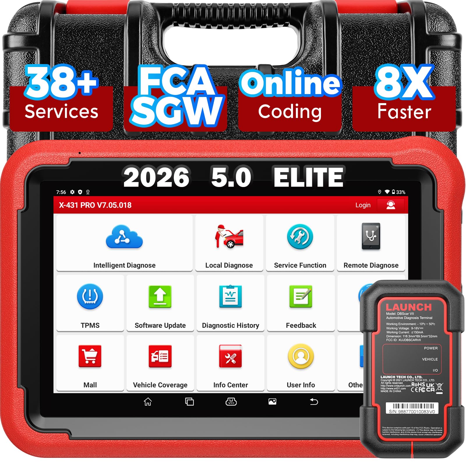 Launch X431 PROS V 5.0, 2026 Newly Bidirectional Scan Tool, Bluetooth Launch Scanner with DBSCar VII Connector,38+ Reset for All Cars,Online ECU Code,CANFD,FCA AutoAuth,VAG Guide,2 Yrs F-Ree Update