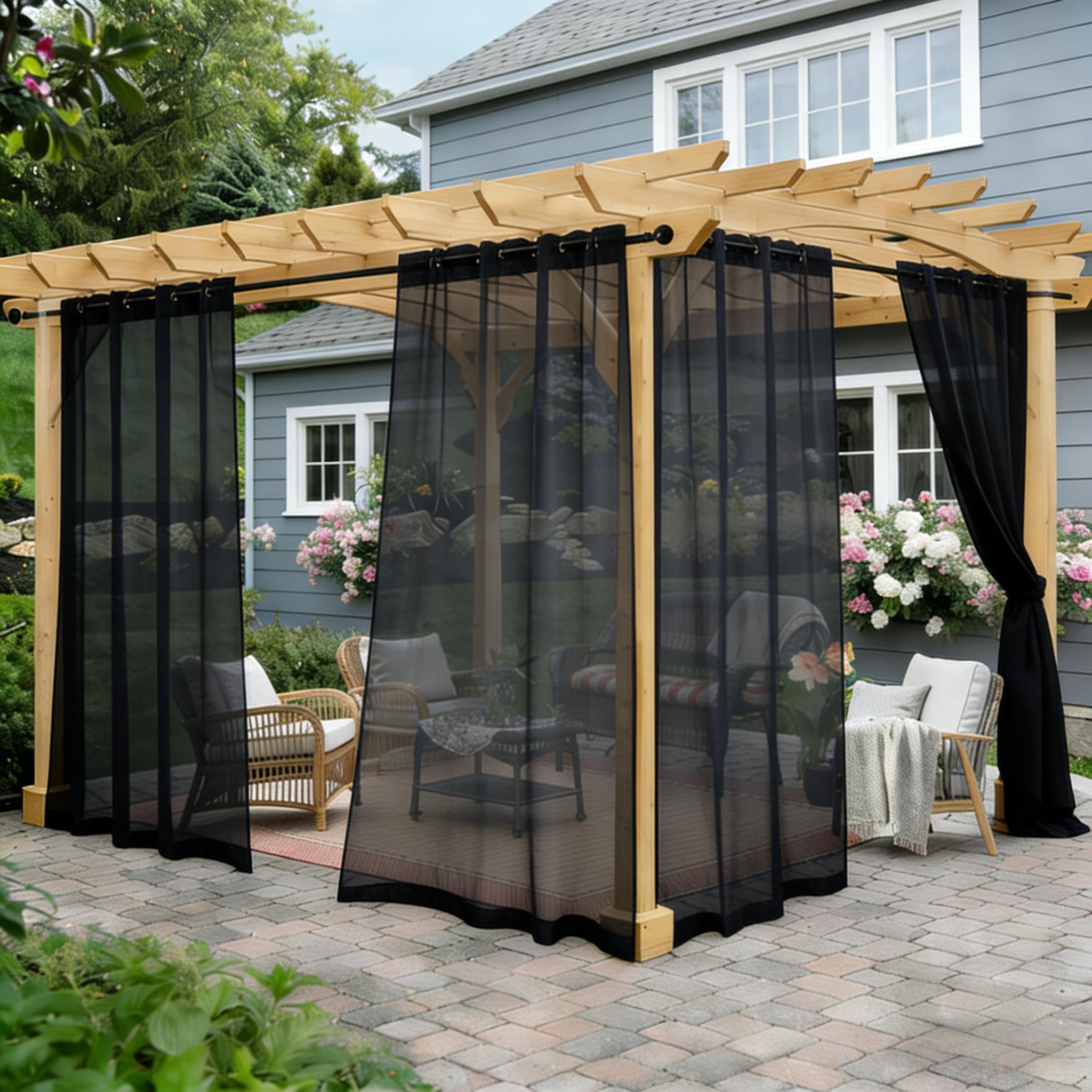 Awnmeow Outdoor Sheer Curtains for Patio Waterproof, 2 Panels Rod Pocket Indoor/Outdoor Voile Gray Sheer Curtain for Pergola, Porch, Cabana and Gazebo，52 x 84 Inch