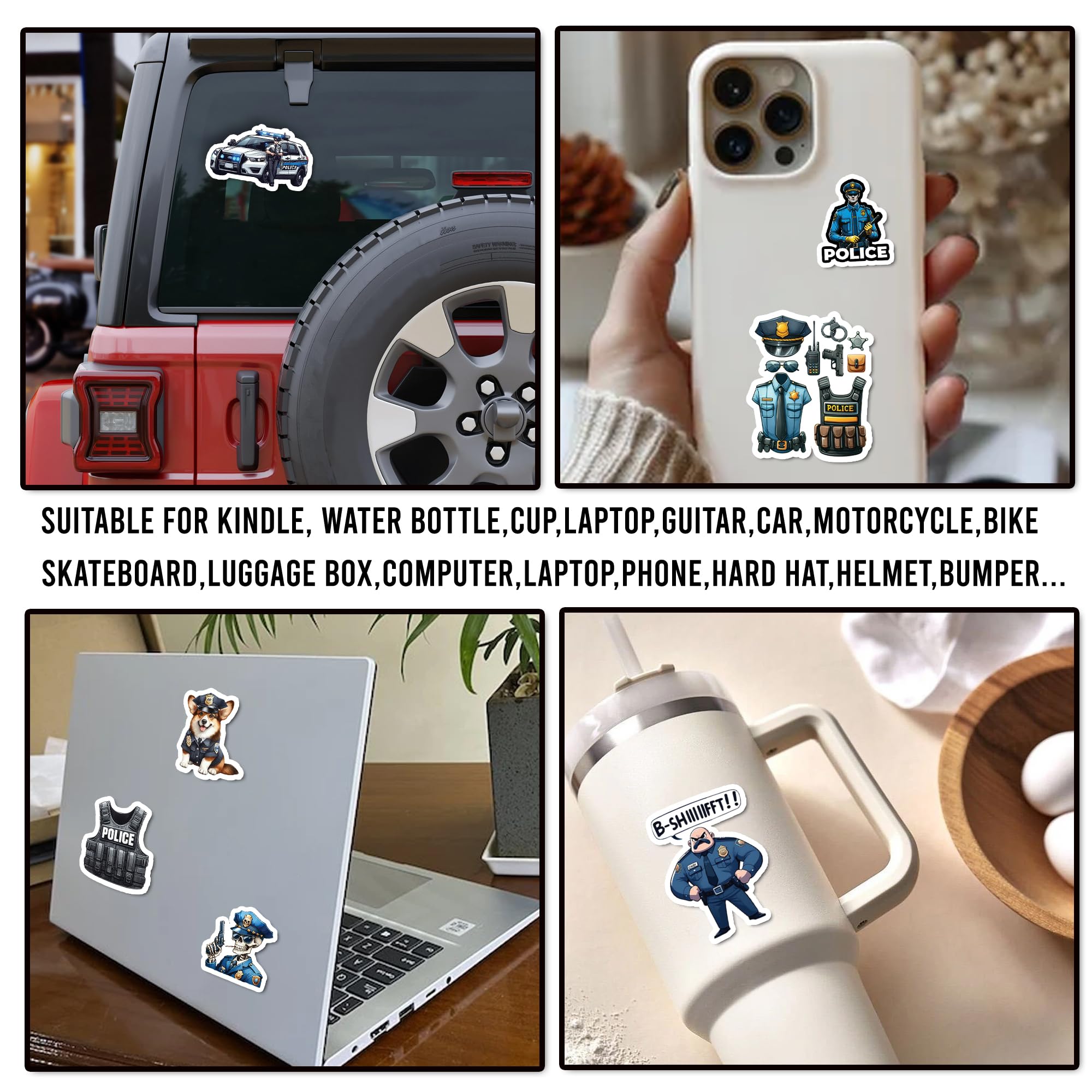 Confezione da 50 adesivi impermeabili per auto della polizia, decalcomanie in vinile, forniture per bomboniere, decorazioni per feste, bottiglie d'acqua, laptop, telefono, casco, album di