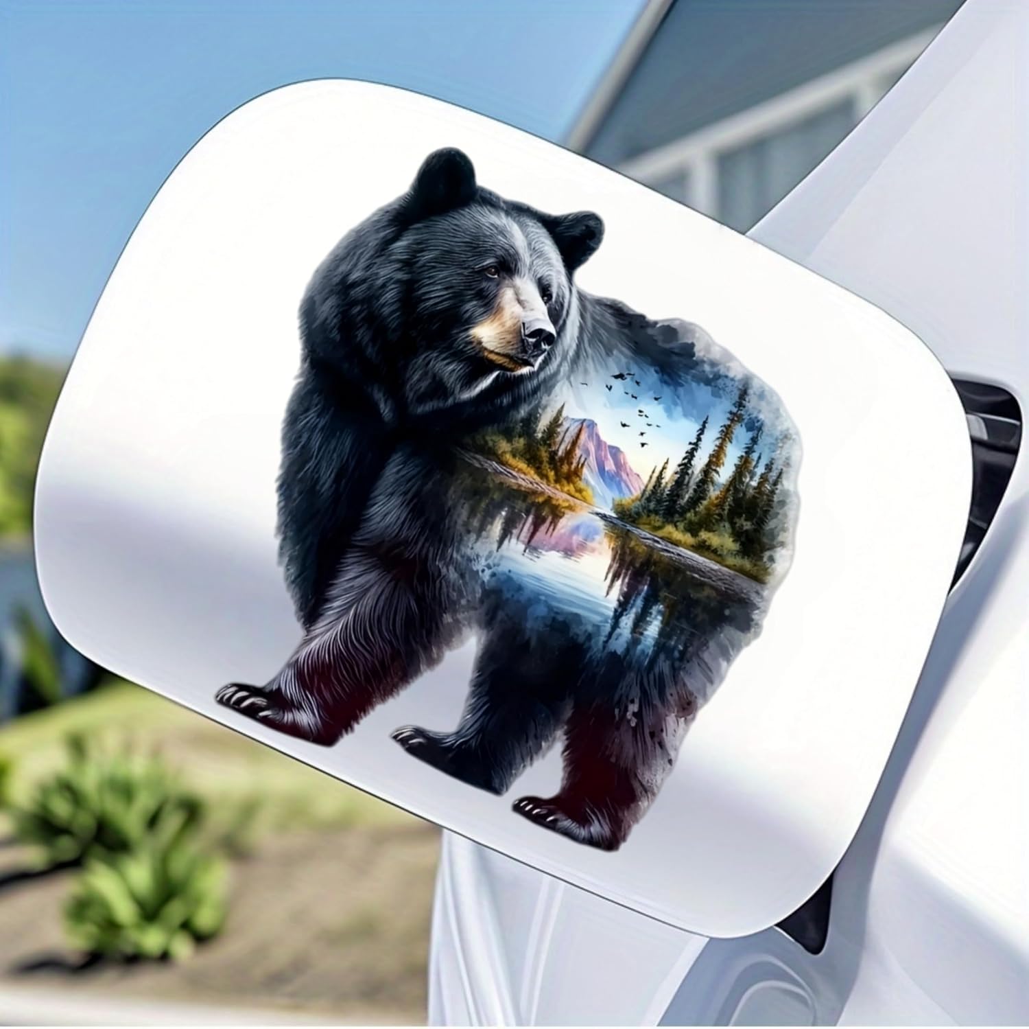 Durable 5.5 Inch Black Bear Car Sticker – Waterproof Car Sticker, Double Exposure Mountain Lake Design, Car Decal, Glossy Finish for Cars SUVs Motorcycles Laptops Fridges Helmets, Doors Walls 2 Pack image 5