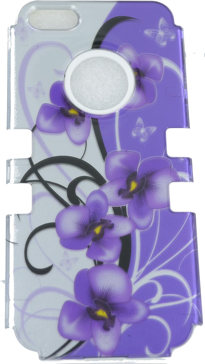 MYBAT IPHONE5HPCTUFF2DIM021NP Premium TUFF Case for iPhone 5 - 1 Pack - Retail Packaging - Twilight Petunias (2D Silver)/Solid White