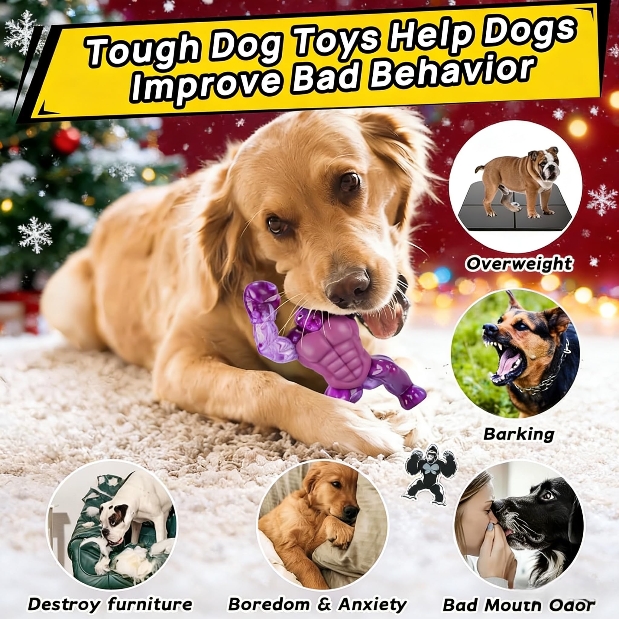 Juguetes indestructibles para perros para masticadores agresivos, juguetes masticables extremadamente resistentes para razas medianas y grandes (20-80 libras), juguete de limpieza de dientes con sabor