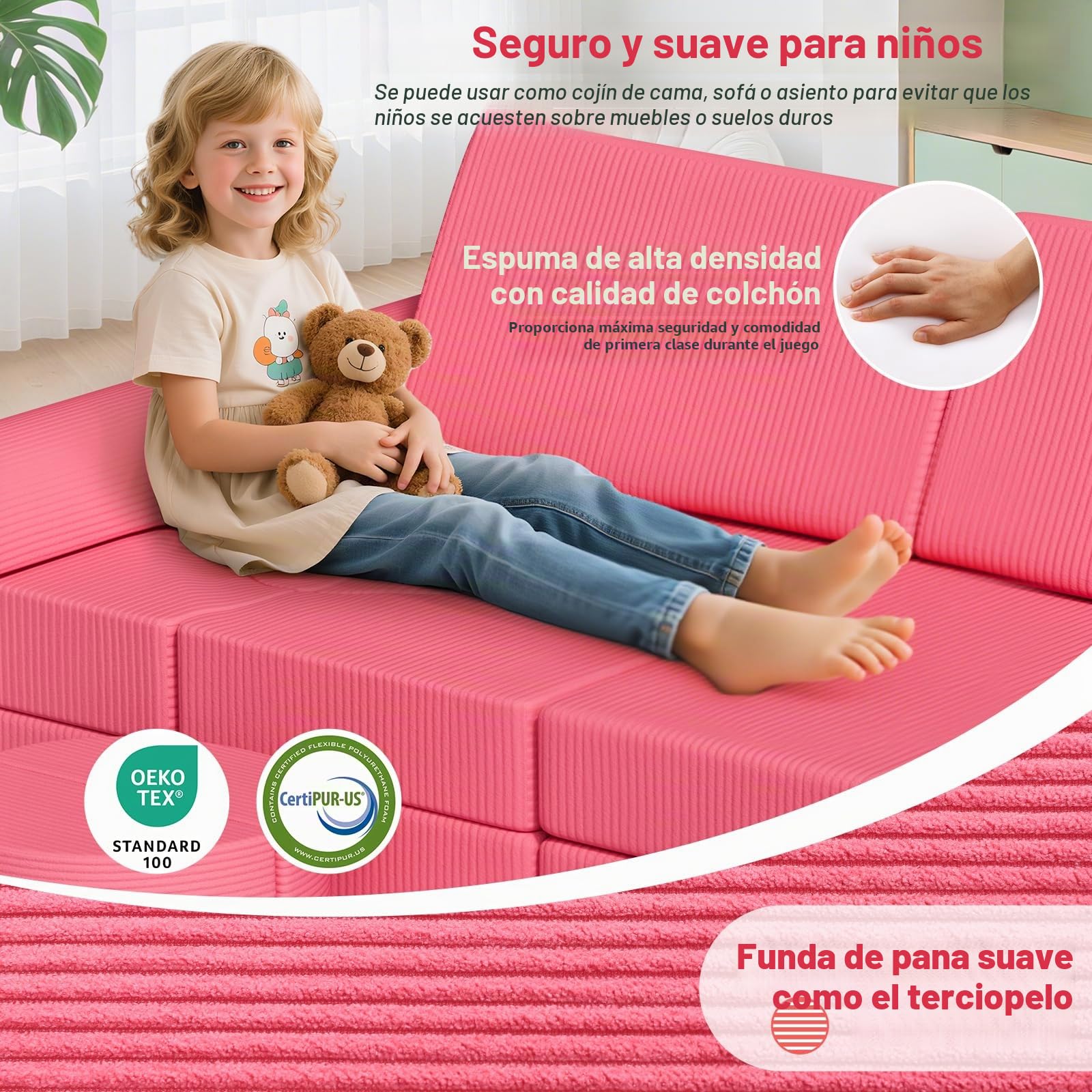 MAMIZO Sofá para Niños, 15 Piezas Sofá Modular para Niños, Sofá Infantil Convertible, Sofá de Juegos para niños para Sala de Juegos, Posibilidades de Juego Infinitas, Hecho de Pana (Rosa)