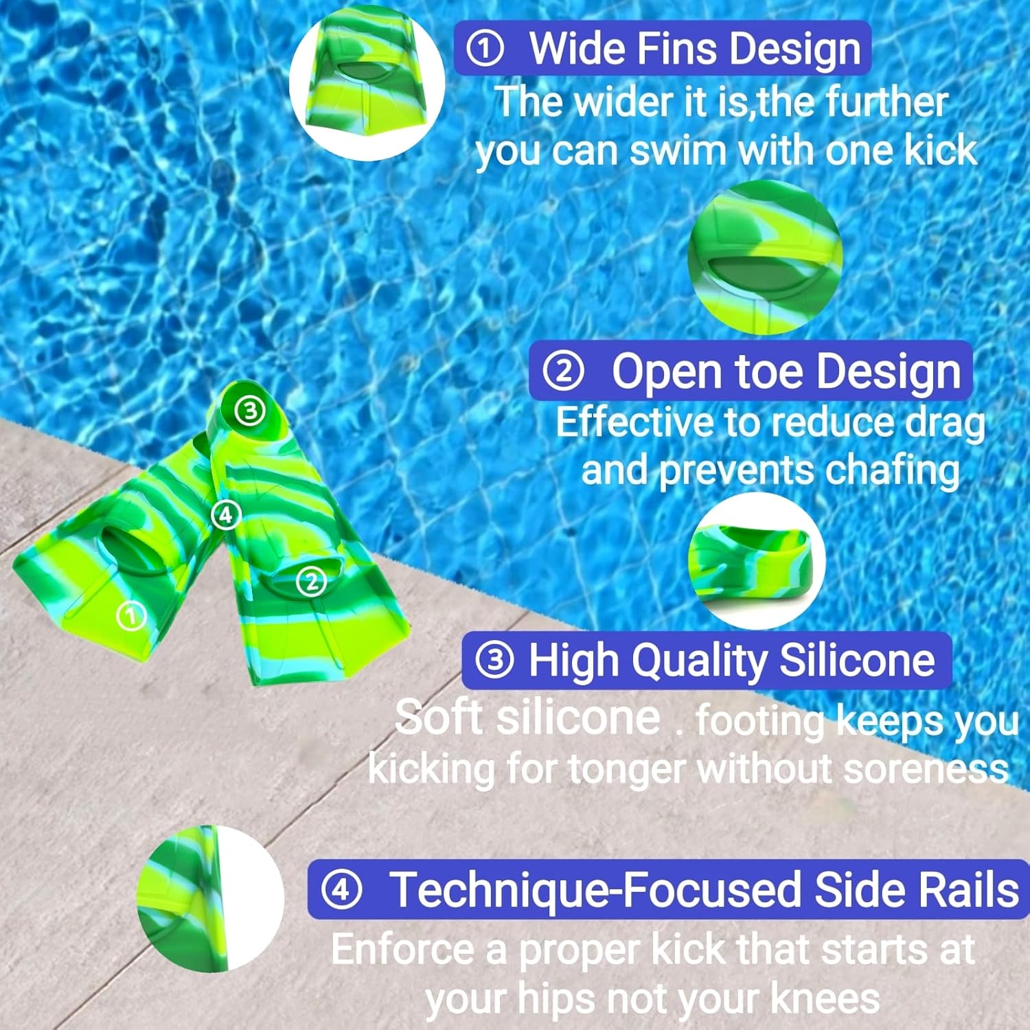 Fadgesy Swimming Training Fins,Comfortable Silicone Flippers for Swimming and Diving,Size Suitable Kids Girls Boys Adult - Image 7