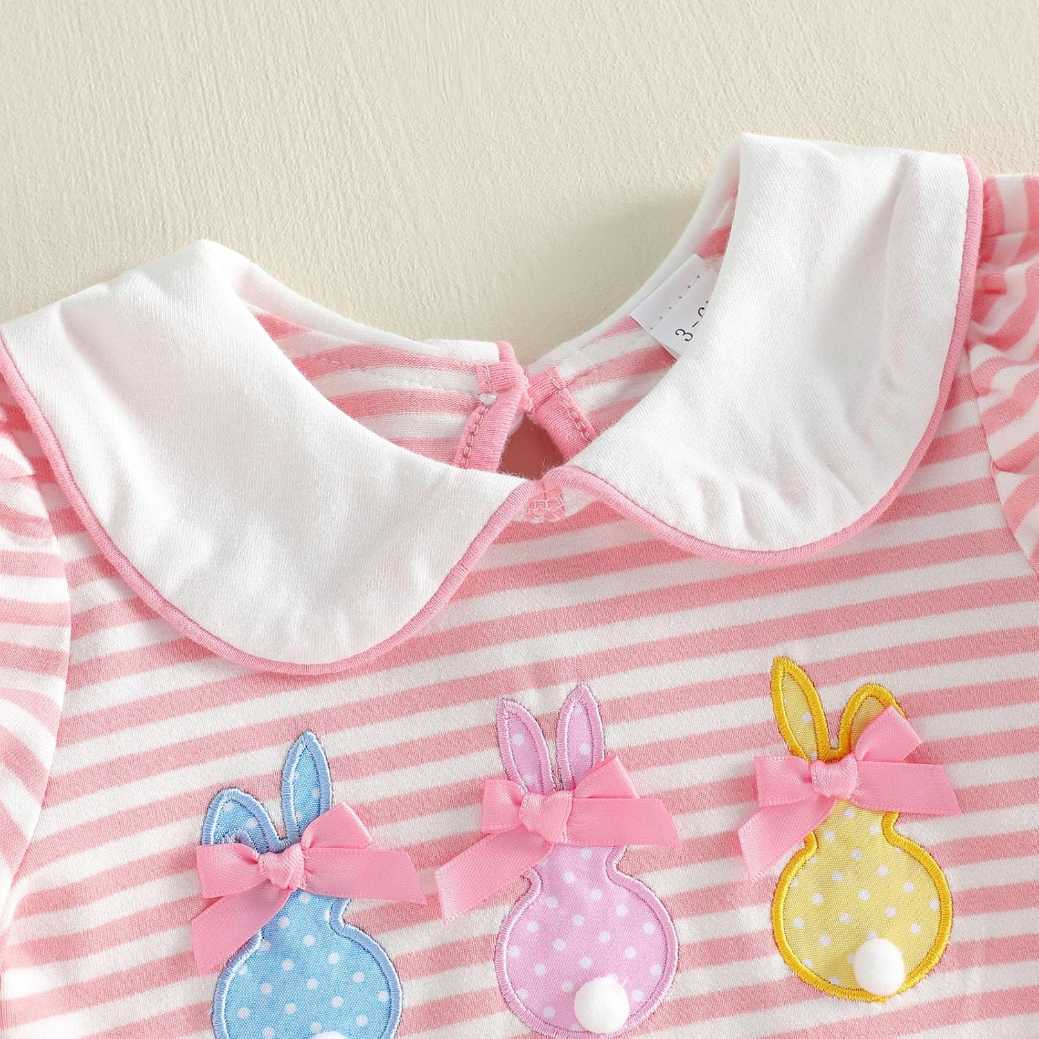 Toddler Baby Girl Easter Outfit Bunny Print Striped Doll Collar Puff Sleeve Shirt Tops with Shorts Set 2Pcs - Image 5