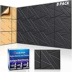 8 Pack Self-Adhesive Soundproof Wall Panels, 12 x 12 x 0.47 in Sound Proof Foam Panels for Walls, 1.2lb/ft³ High Density, Thicker 0.47in, Acoustic Panel, Peel and Stick Wall Panel Studio Black