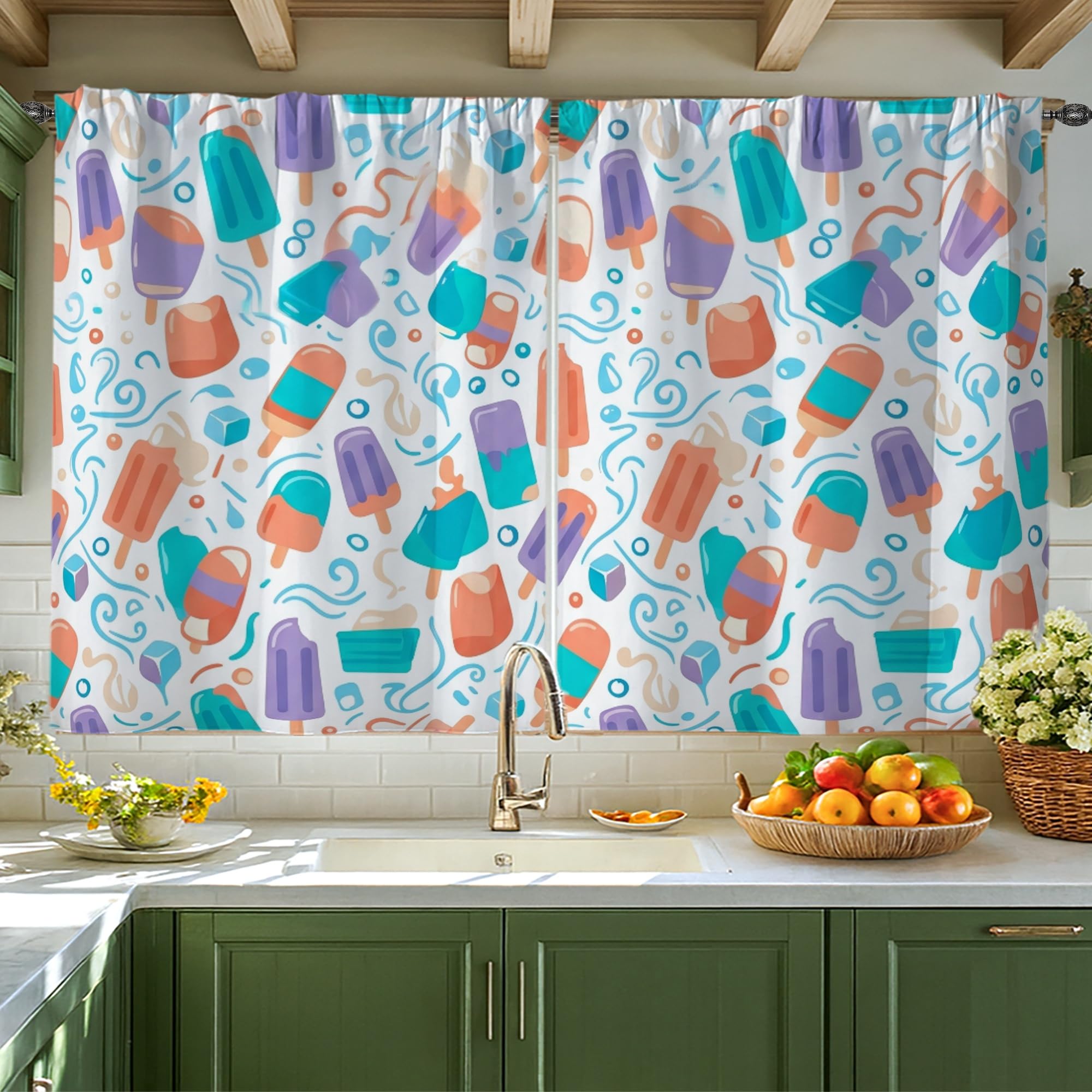 Rideaux de cuisine pour fenêtre turquoise et bohème