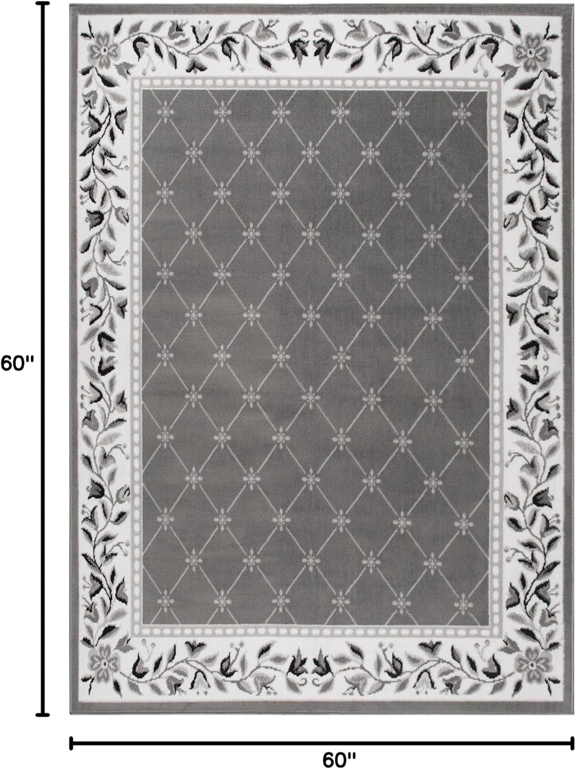 Home Dynamix Premium Aydin Traditional Diamond Floral Runner Area Rug, Grey/Ivory, 1'9"x7'2"