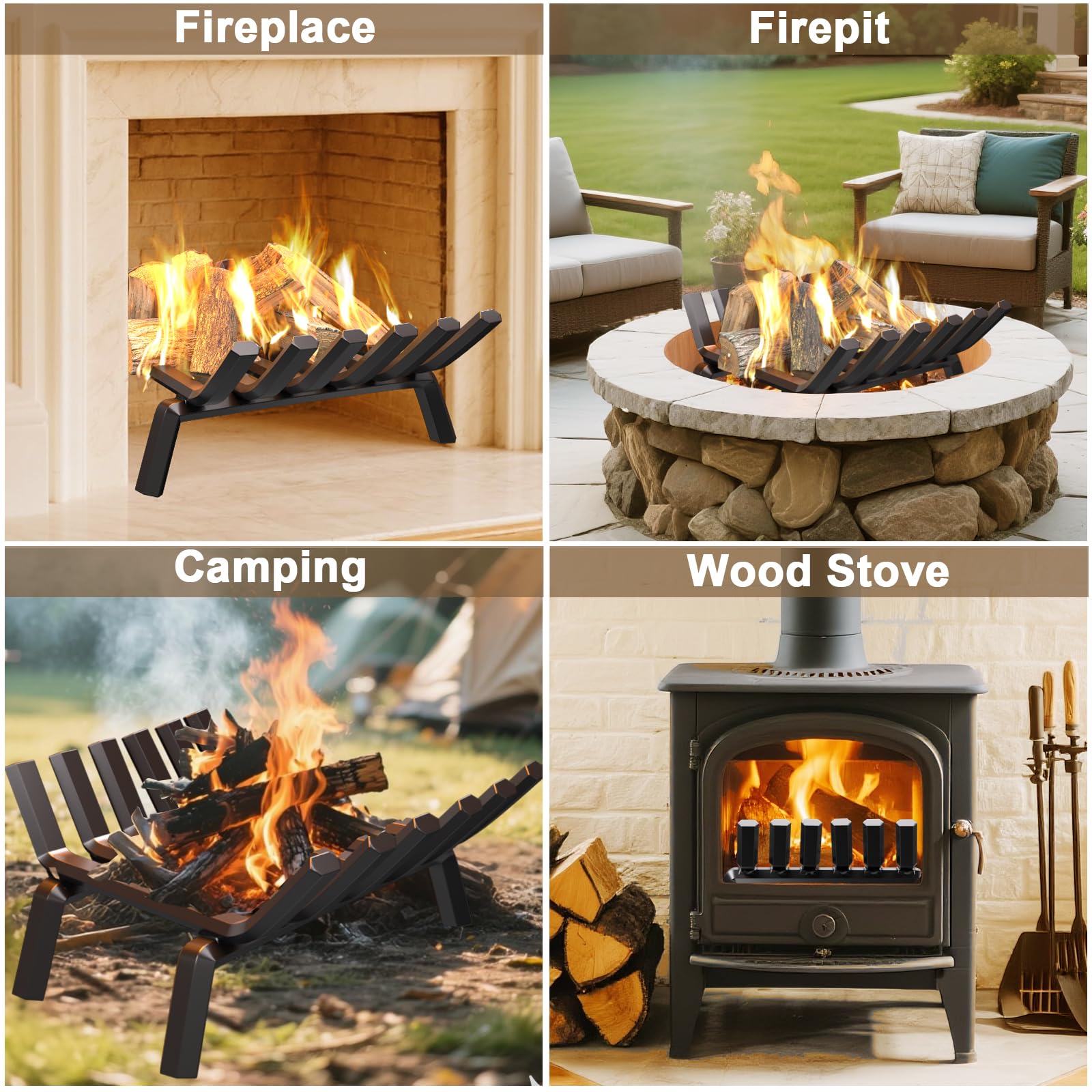 Amazon.co.jp: ブラック 鍛鉄製暖炉ログ格子 高耐久 ソリッドスチール