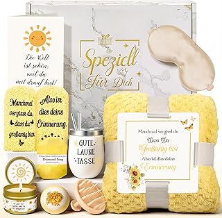 TUZELIYA Geschenke für Frauen Freundin - Geburtstagsgeschenk - Wellness Geschenkset - Gute Besserung & Mutmacher Geschenke - Geschenkideen für Mama, Schwester, Tochter, Kollegin, Tante, Ehefrau - Gelb