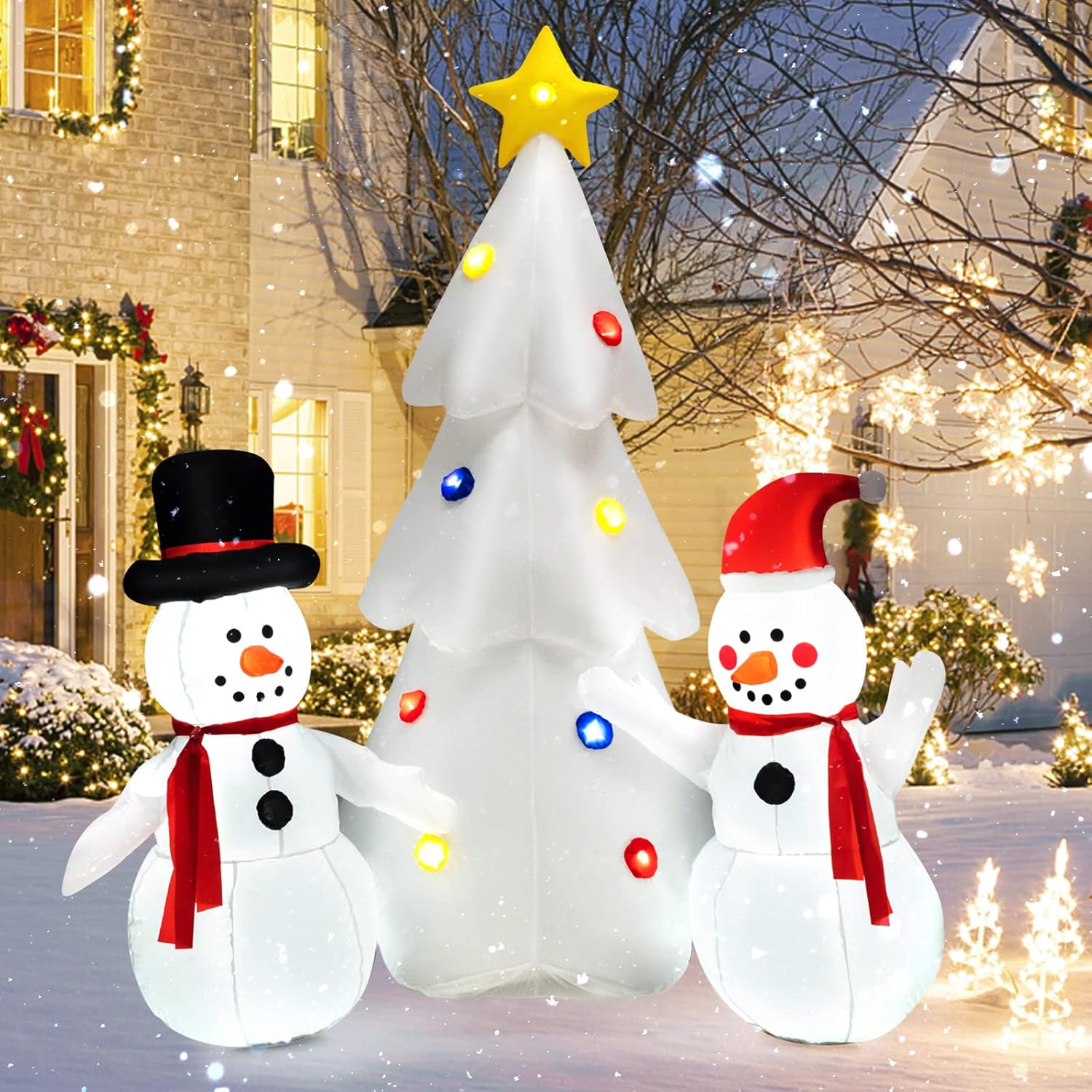 Amazon.com: Tangkula 6FT Inflatable Christmas Tree & Snowman Decoration ...
