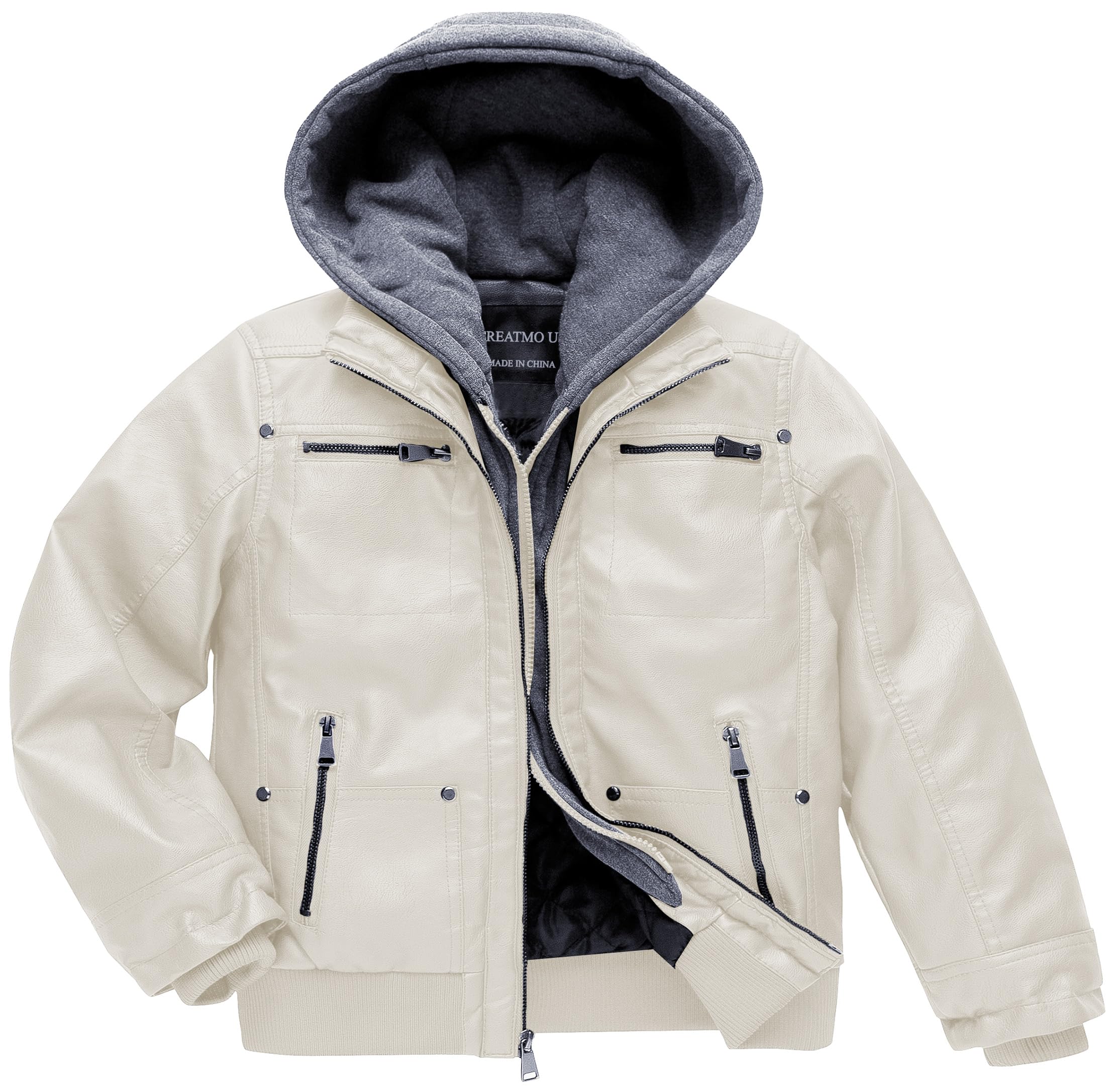 Boy's Faux Leather Jacket Windproof Warm Winter Coat Kids Bomber Outerwear Waterproof PU Motorcycle Jacket