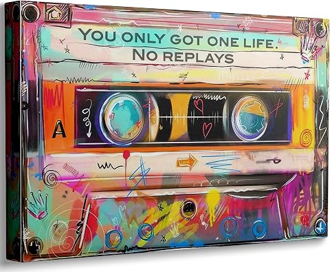 Retro Cassette Tape Canvas Wall Art - Vintage 80s/90s Music Graffiti Decor, 12x1