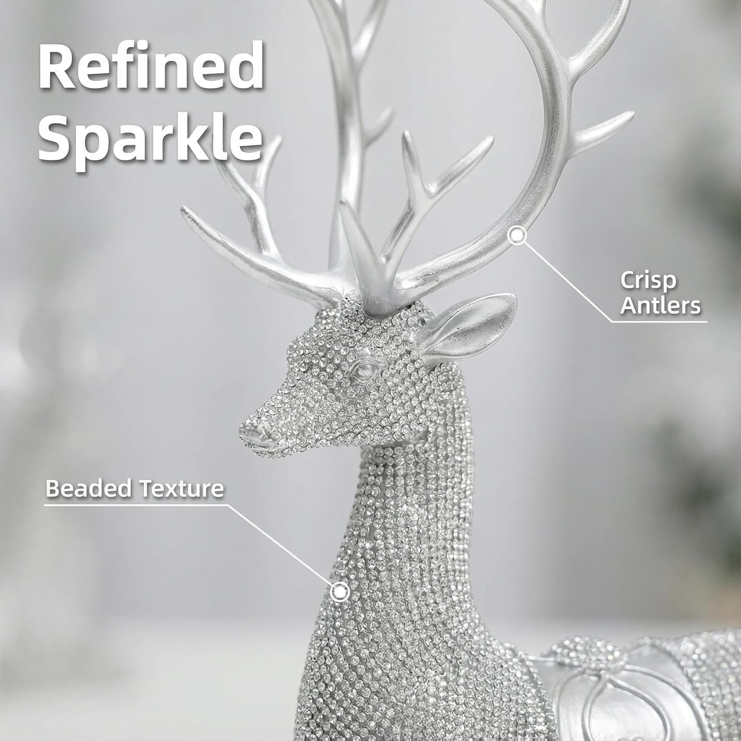 Set of 2 Modern Deer Statues for Home Decor, Handcrafted Resin Elk Sculptures with Intricate Beaded Texture, Elegant Animal Figurines for Living Room, Bookshelf, Office & Housewarming Gift