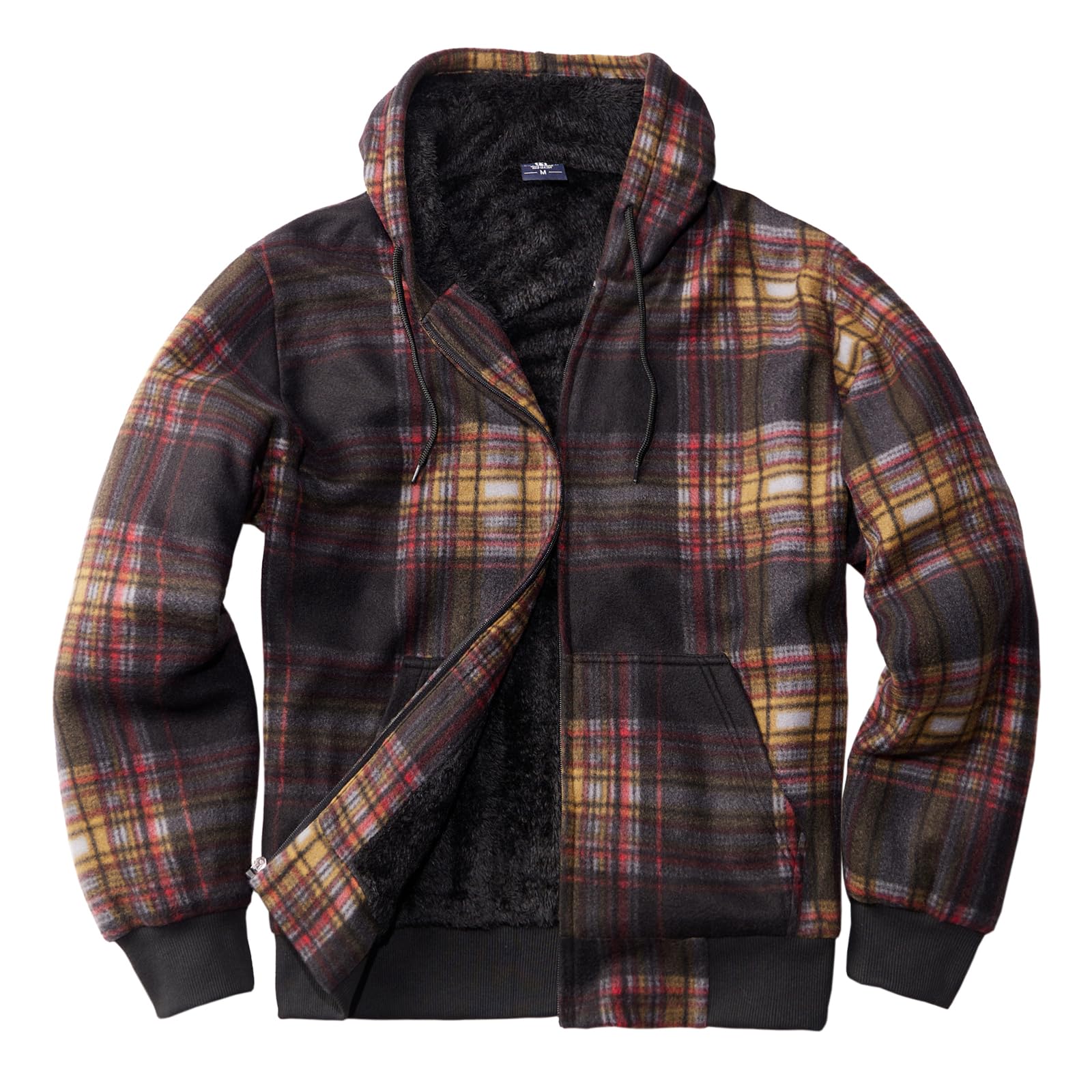 TanBridge Sherpa Fleece Lined Hoodie Big and Tall Plaid Flannel Jacket Winter Coats for Men Zip Up Winter Warm Sweatshirts