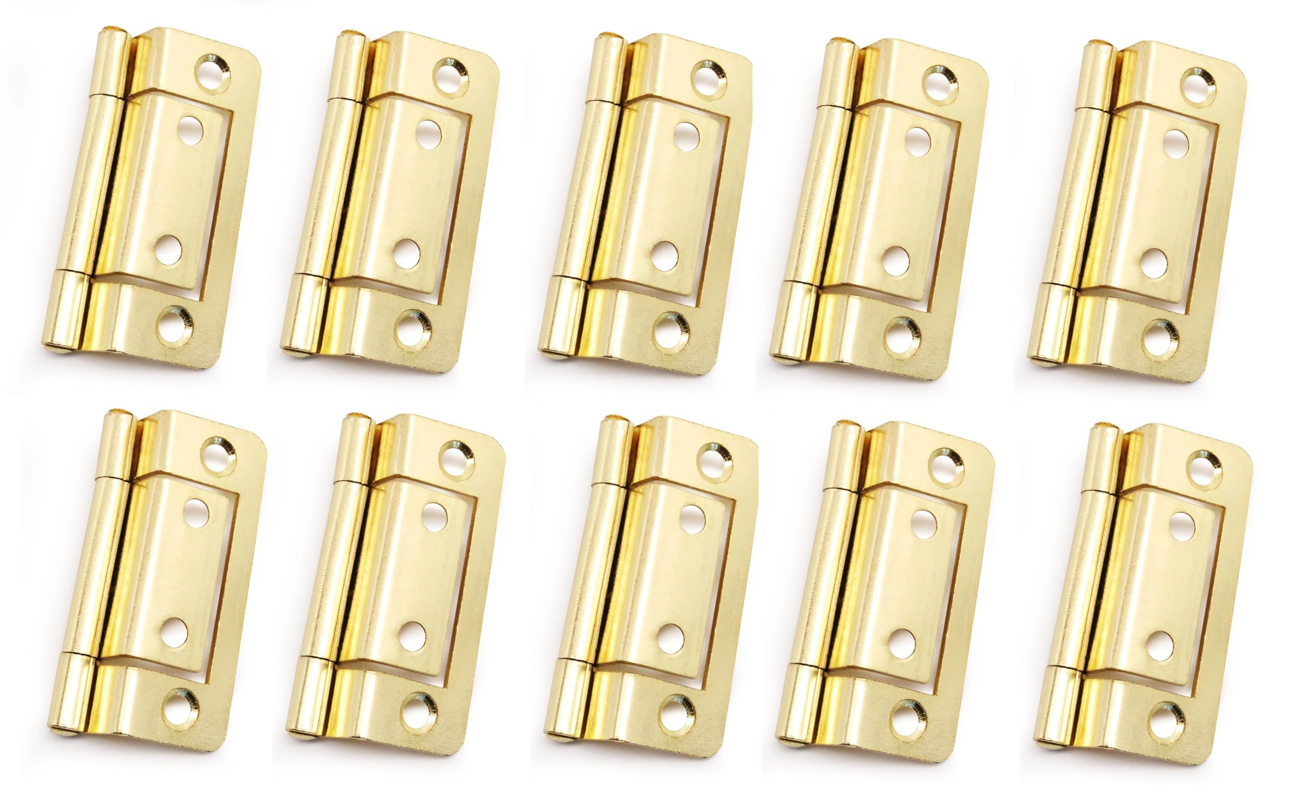 Double Cranked Cabinet/Door Flush Hinges, 50mm, Pack of 10 (Brass)
