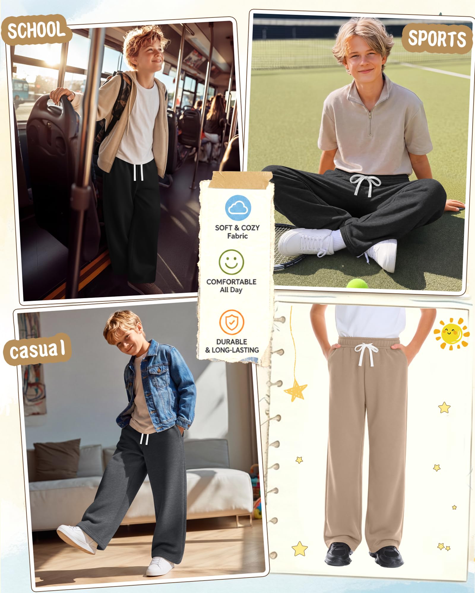 Confezione da 5 pantaloni larghi da ragazzo a gamba larga