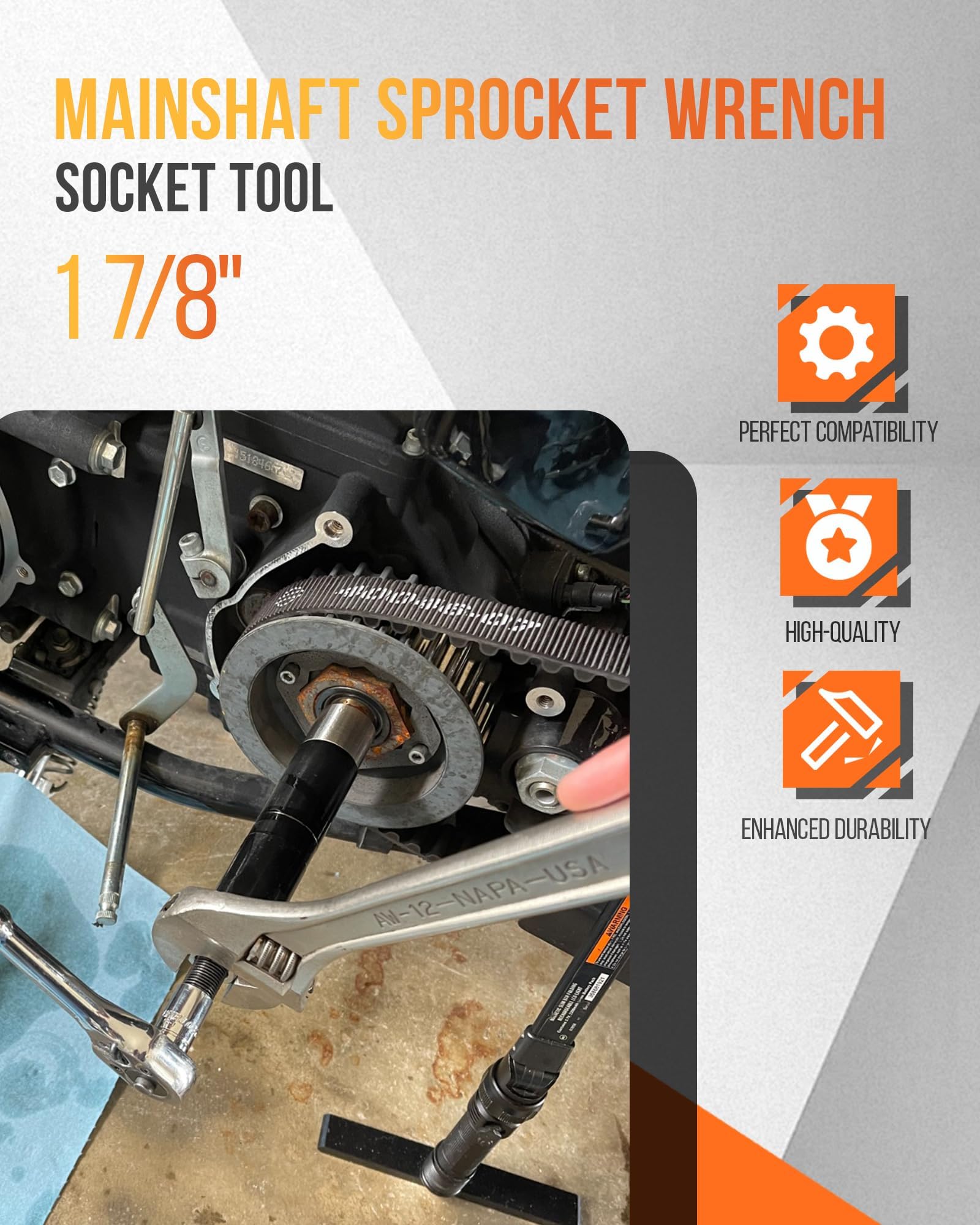 Main Shaft Sprocket Wrench for Harley Davidson Big Twins 1936-2006 and Dual Cam, 4.8 cm Main Shaft Pulley Socket Tool with 1.27 cm Drive