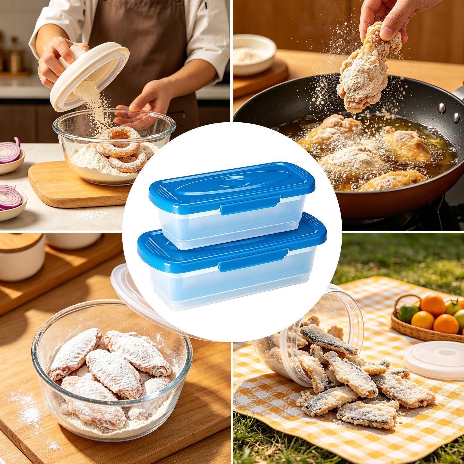 Genérico Bol Agitador Para Empanar Con Tapa 2 Piezas Utensilios Cocina | Recipiente Agitador Para Empanar Pescados Alitas De Pollo, Verduras, Hogar, Cocina, Restaurante, Y Comedor