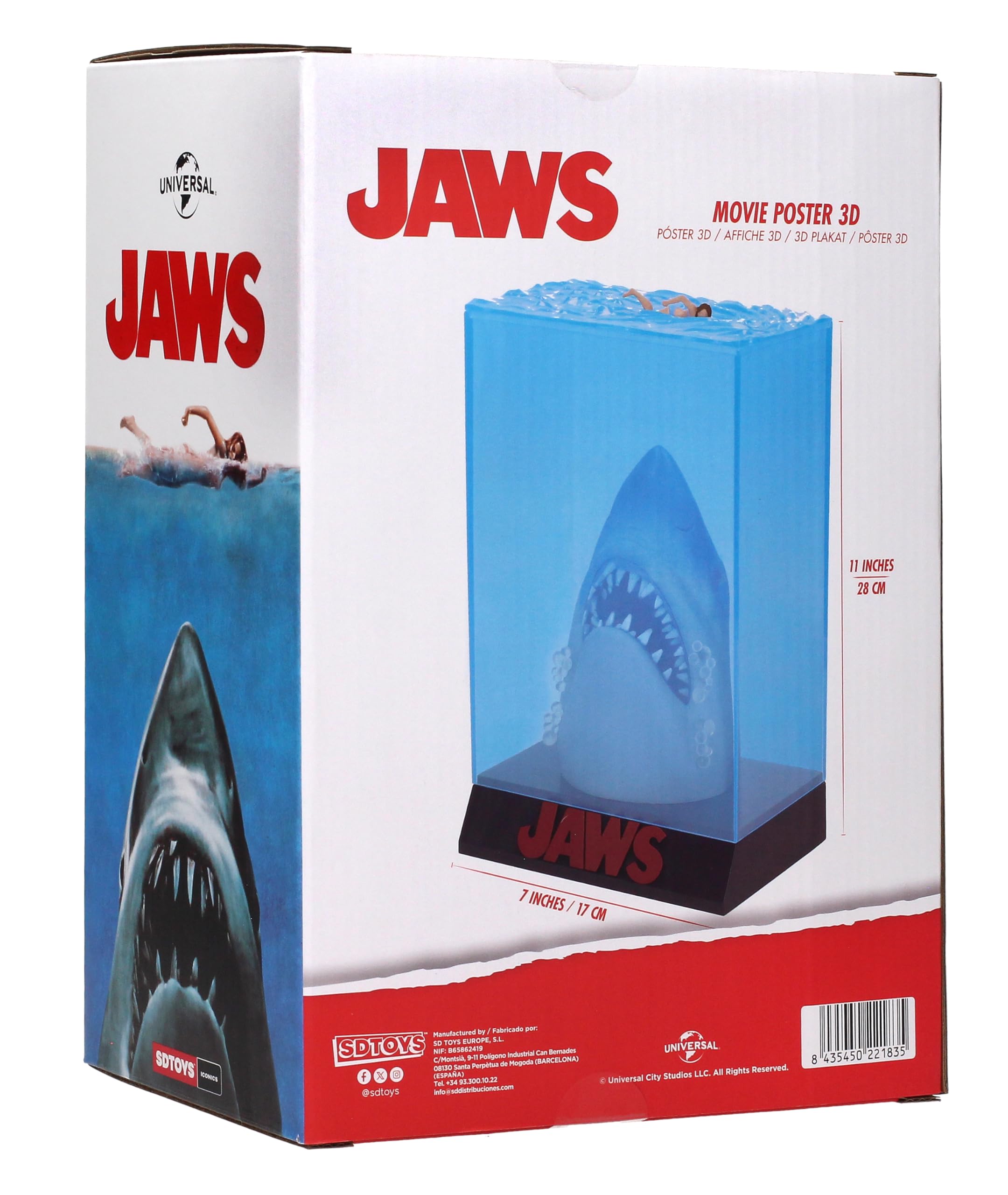 SD Toys - Figura Coleccionable Tiburón sobre Podio de Exposición Jaws, 17 x 27 x 10 cm
