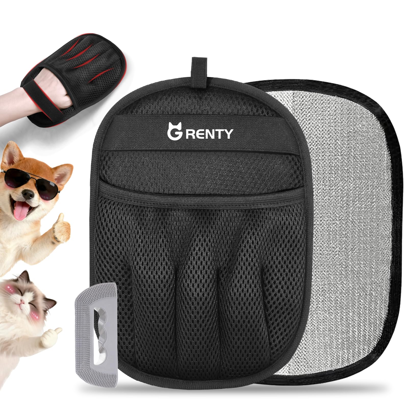 GRENTY Magic Brush Tierhaarentferner, Upgraded Fünf-Finger-Elektrostatische Tierhaarentfernungshandschuhe, Hunde & Katzen Tierhaarentfernungswerkzeuge für Kleidung, Teppich, Sofalücken, Autositz