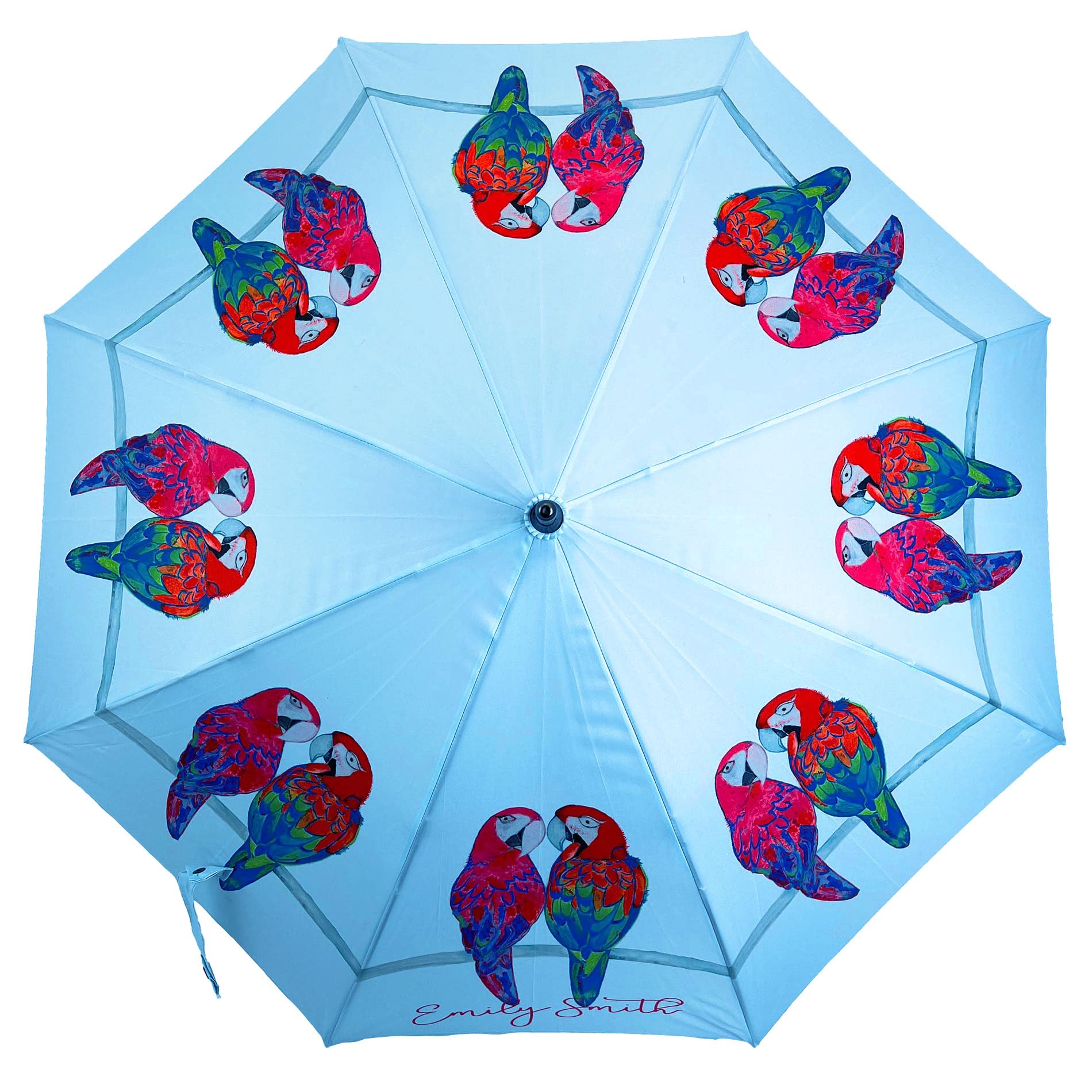 Emily Smith Umbrella - Percy and Penelope Parrot - Wood Shaft & Handle - Pongee Canopy