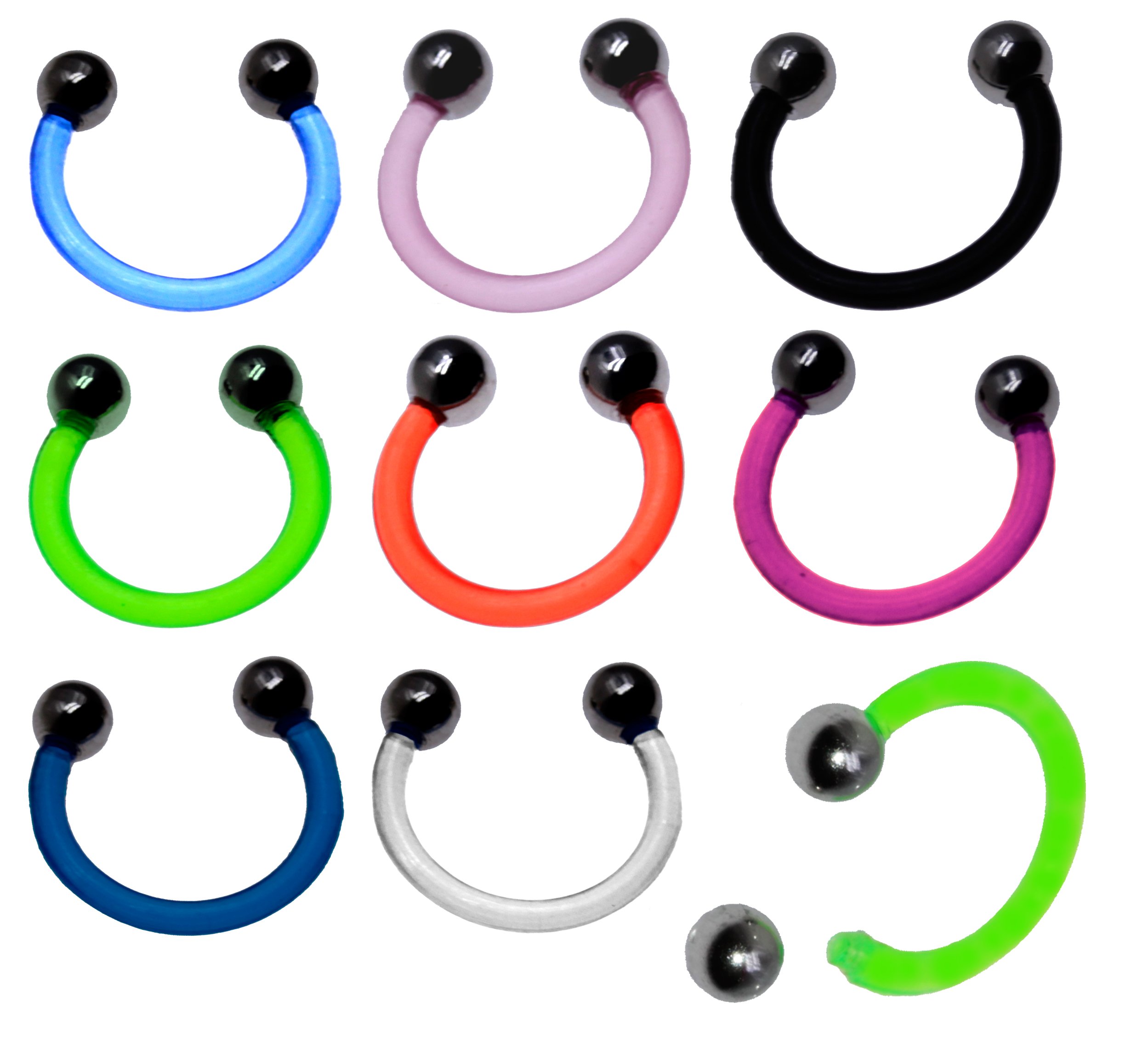 8 Colors Bioflex Lip Piercing Set with Steel Ball 1.2 mm x 12 mm x 3 mm