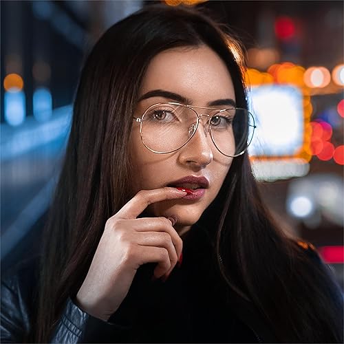 Miniatura 6 de AZORB Lentes clásicos de aviador transparentes para mujeres y hombres, lentes sin receta con marco de metal UV 400, lente de protección UV 2.283in