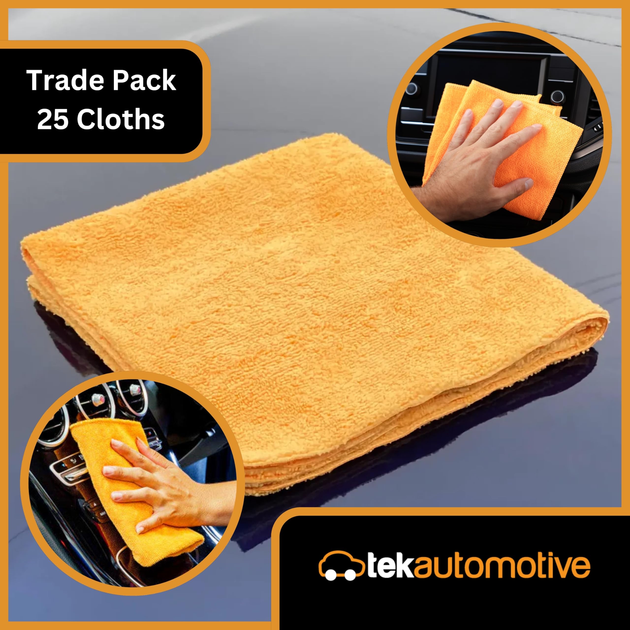 Tek Automotive 25 Stück orangefarbene Mikrofasertücher, 40 x 40 cm, fusselfrei, orangefarbene Reinigungstücher für Autos, Zuhause, Geschirrtücher, Autopflege, Autoreinigungszubehör, Mikrofasertuch,