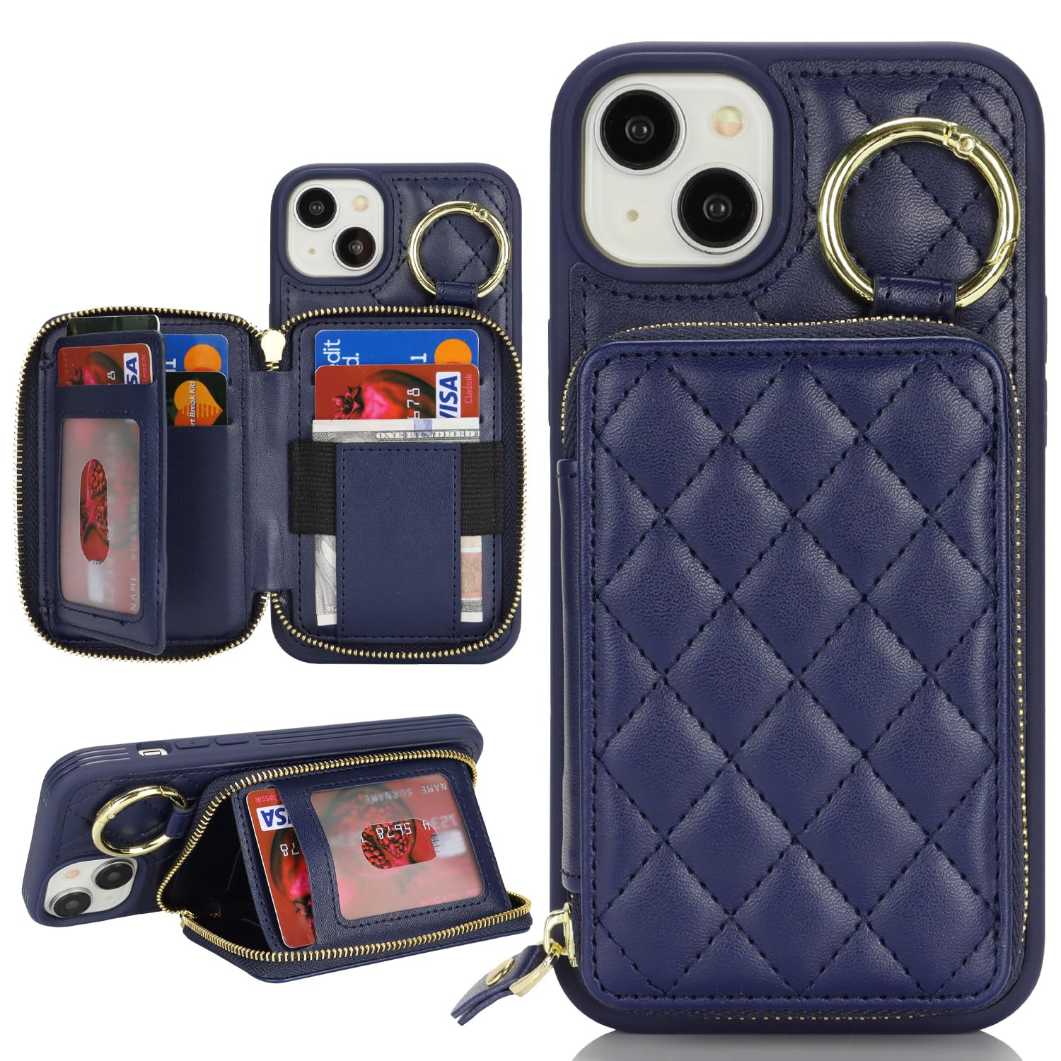 Hamany for iPhone 15 Plus Case Wallet with Card Holder,for iPhone 15 Plus Phone case Wallet with Zipper with Slot Kickstand Stand Case for Women and