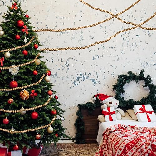 Miniatura 2 de Frienda Guirnalda de cuentas de madera de Navidad de 100 pies, decoración de árbol de Navidad con cuentas de madera, cuentas decorativas de granja,