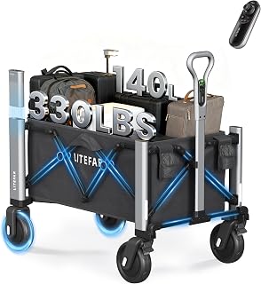 Orion Remote Controlled Electric Collapsible Wagon,140L/330LBS Foldable Cart with 7.5' All Terrain Wheels Brakes 7.5 Miles Battery Life,Portable for Camping Garden Heavy Duty Shopping