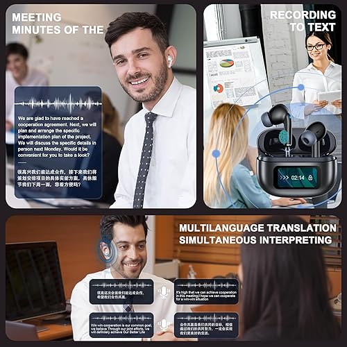 Miniatura 2 de Auriculares inalámbricos de traducción de idiomas AI, 3 en 1, traductor en tiempo real, 144 idiomas y acentos con pantalla táctil inteligente LCD,