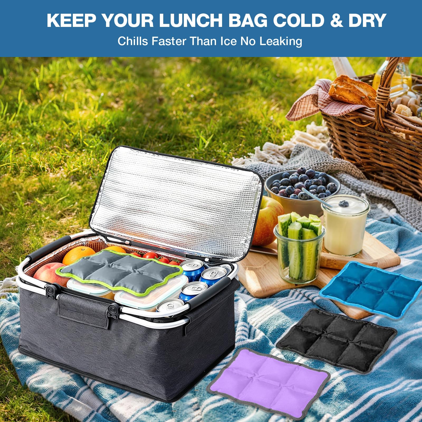 KATELUO 4 Pezzi Ghiaccio per Borsa Termica Riutilizzabili, Portatile Mattonelle Refrigeranti, Piccolo Ghiaccioli per Borsa Frigo, Elementi Refrigeranti per Viaggi, Scuola, Picnic
