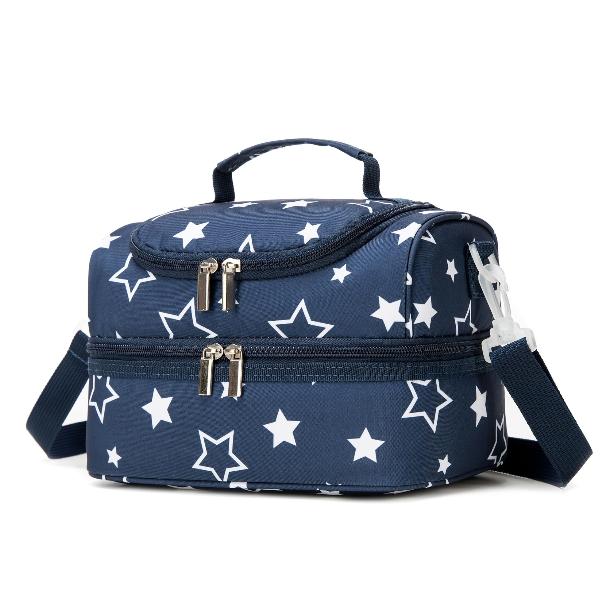 Insulated Kids Dual Compartment Lunch Bags Tote Pack for Girls Boys Toddler Kindergarten School Picnic Cooler Thermal Lunch Boxes with Strap Blue Star