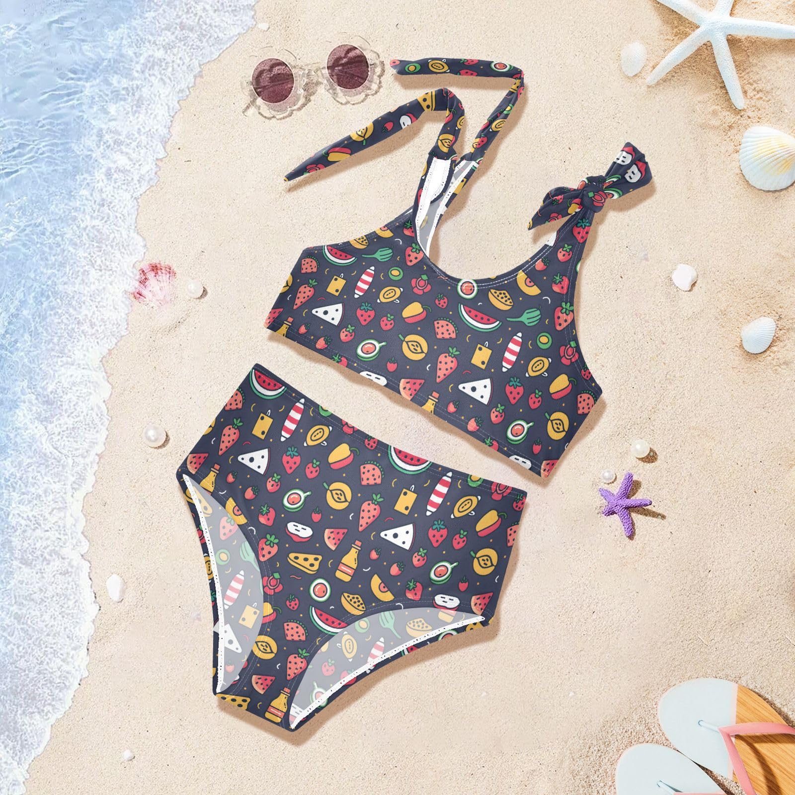 Cartoon Fruits Girls Tankini Swim Set, Two Piece Swimsuits Summer Bikini Swimwear Set for Girls, 5-6T Multicoloured