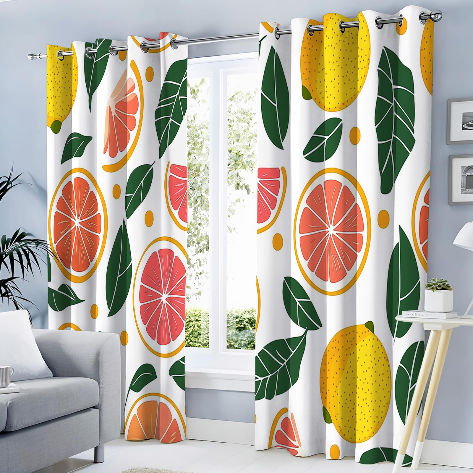 Lot de 2 Rideaux Occultant Agrumes Isotants Thermique Anti Froids Rideau à Oeillets Oranges Citrons, Poudre De Blush, 140L × 160H cm