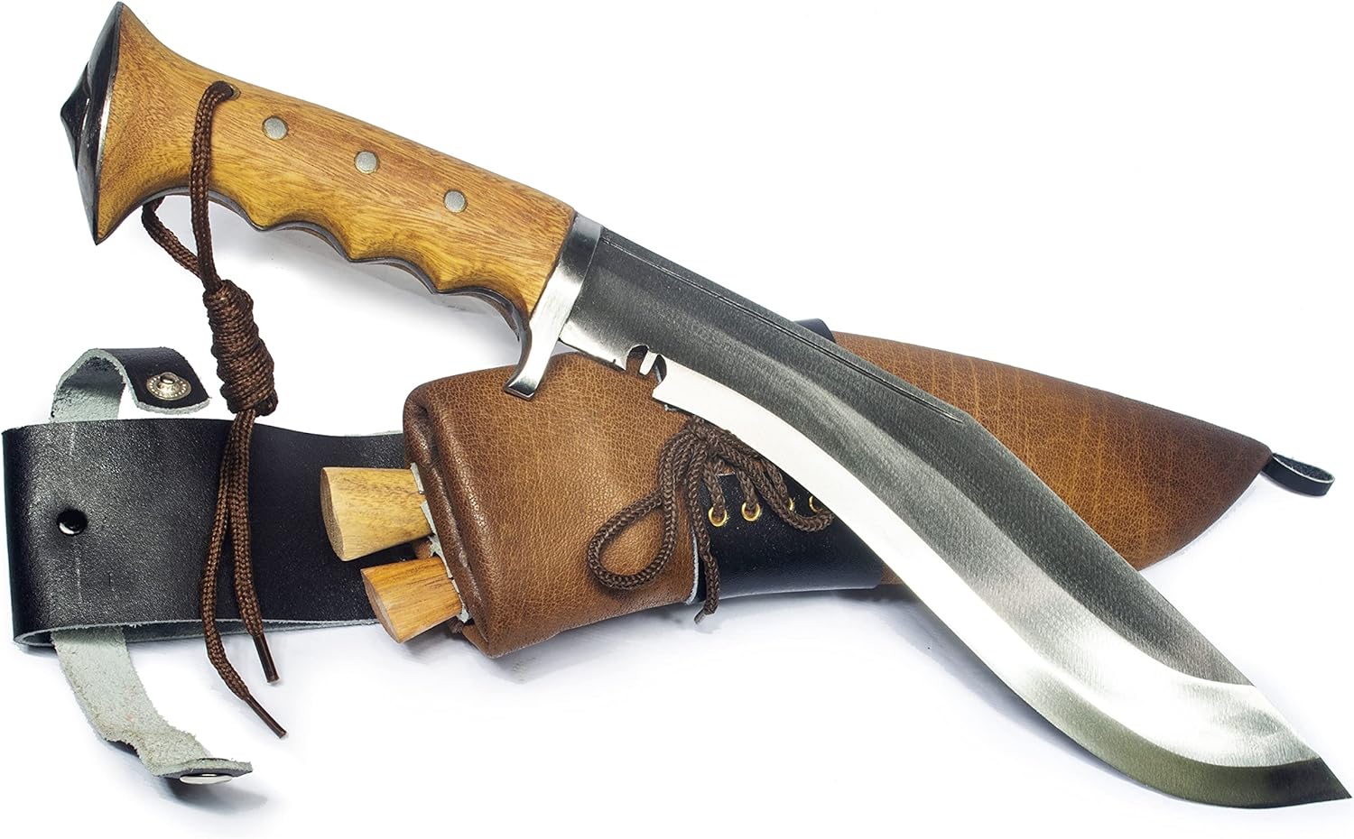 ESK Hand-Hammered Historical Iraqi Kukri Knife, 10” Blade Carbon Steel Kukri with Leather Sheath and 2 small knives, Handmade in Nepal by Bishwakarmas