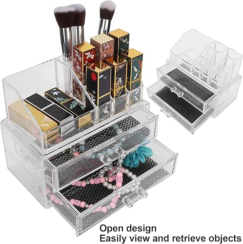 Miniatura 9 de Makeup Storage Box Organizer Transparent Two Tier Cosmetic Jewelry Lipstick Display Holder Durable PS Material Beauty Tool Organizer For Makeup