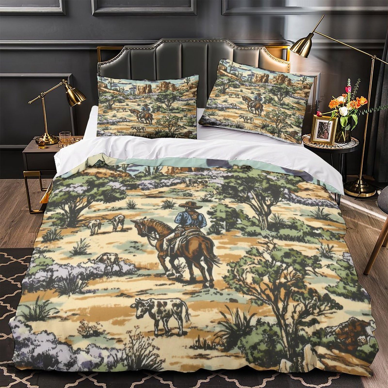 MMDASBVPE Cowboy Riding Horse Comforter Cover 3D Print Hypoallergenic 3PCs Bed Linen Hidden Zipper Quilt Cover Extra Soft Durable for Teens Youth Adults Women Kids Boys Single（140x200cm）