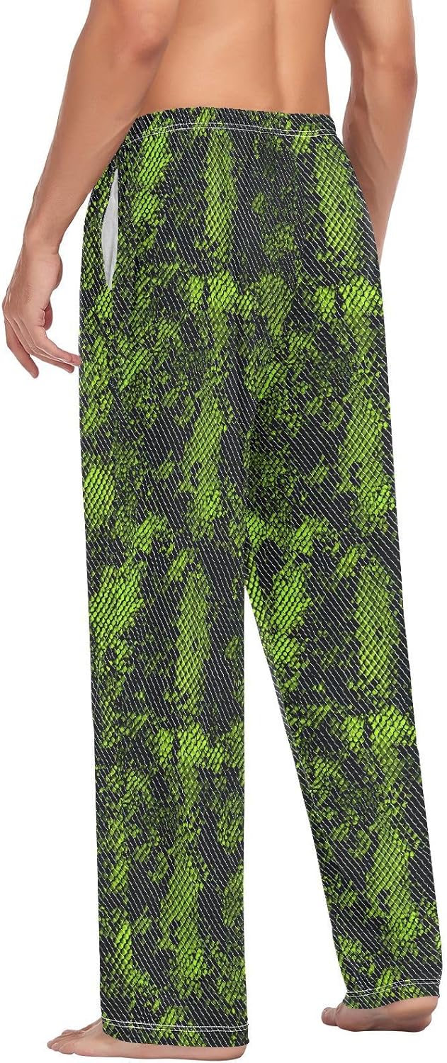 ALAZA Green Black Snake Print Men's Pajama Pants Men Cotton Pajama Bottoms with Pockets, S