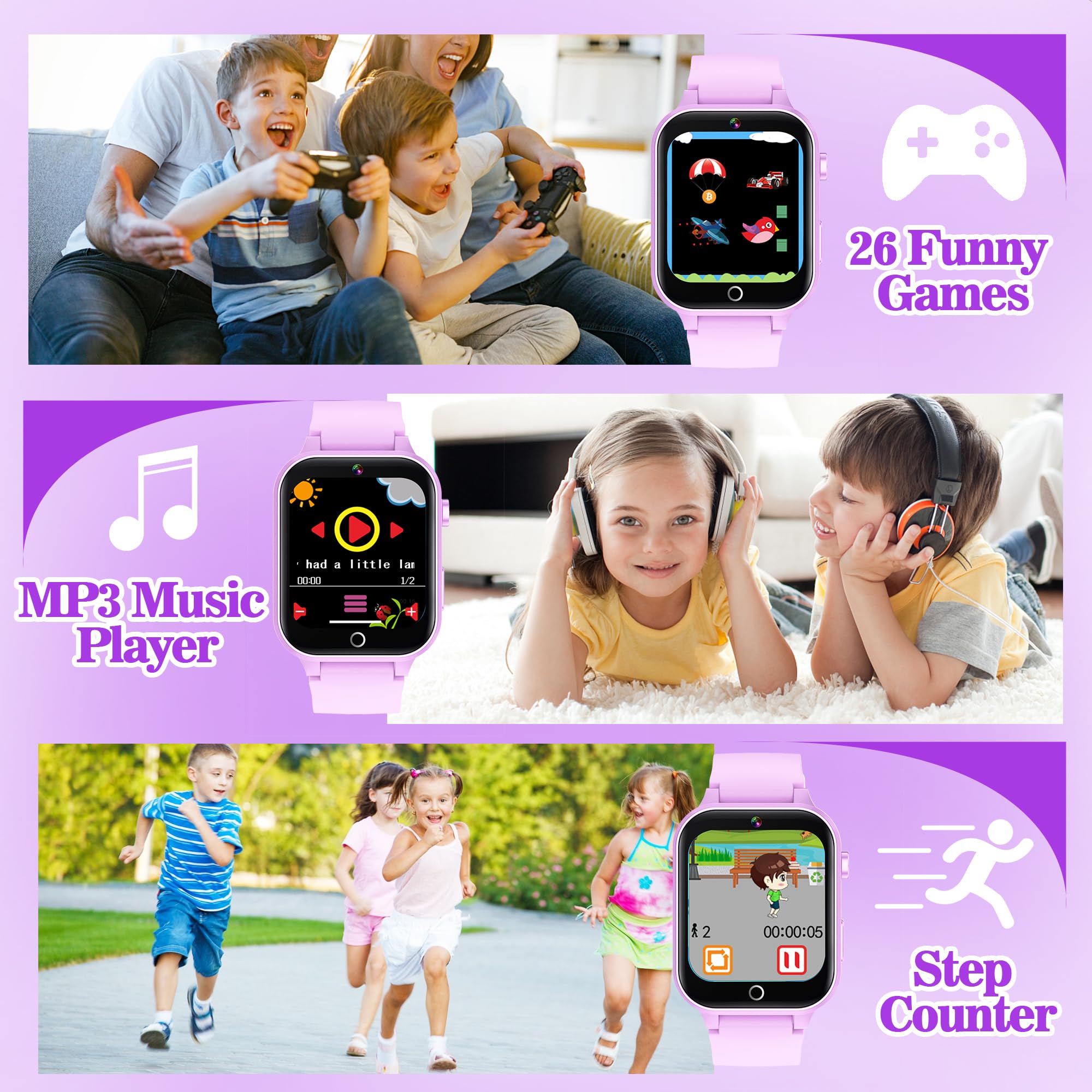 Smartwatch per Bambini - 36 Giochi, Contapassi Calorico, Orologio Smartwatch con Fotocamere, Musicale, Torcia, Sveglia, Giocattoli educativi, Regalo di Compleanno per Bambini[Scheda SD integrata]