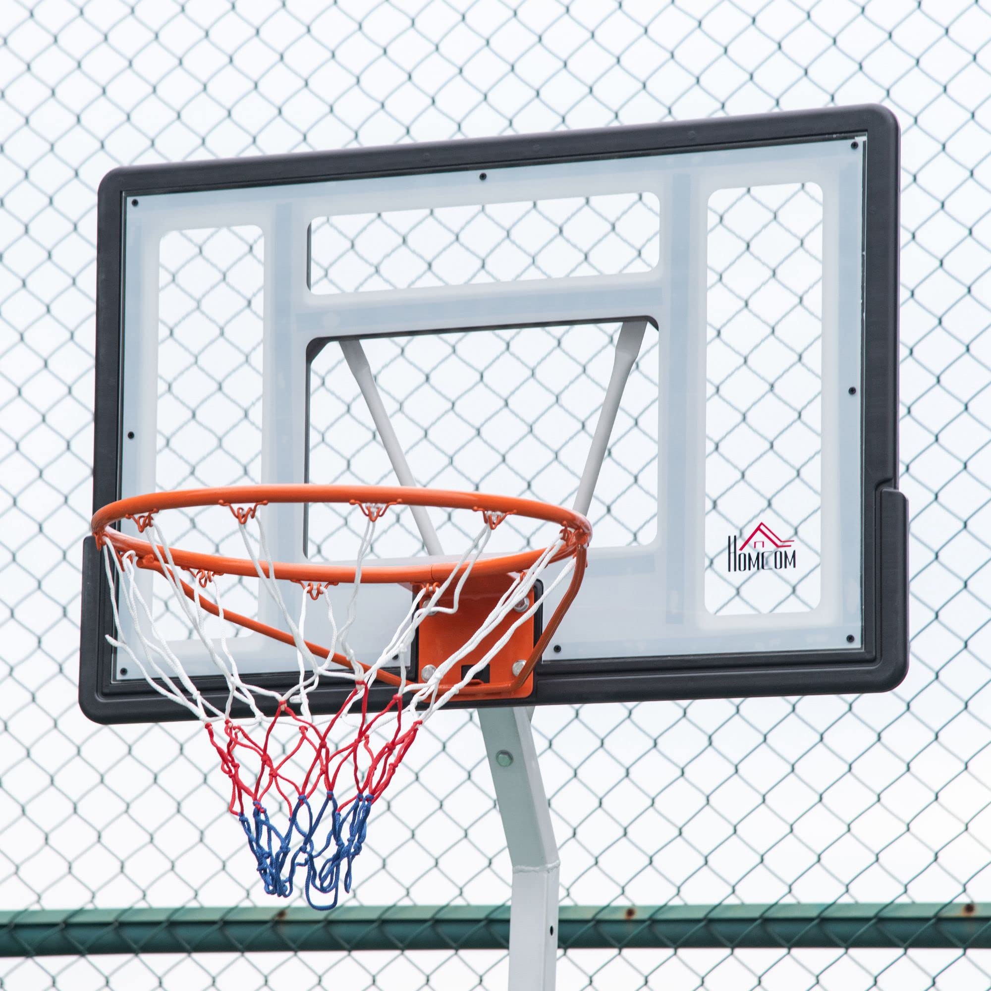 HOMCOM Canestro da Basket per Adulti con Ruote, Regolabile in Altezza 260-310 cm, Canestro Basket da Esterno e Interno con Tabellone e Supporto in Plastica, Bianco