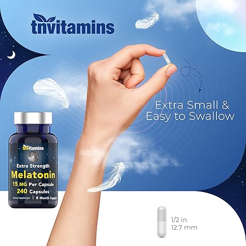 Miniatura 5 de Melatonina de 15 mg por cápsula (240 cápsulas) | Pastillas para dormir totalmente naturales para adultos | Melatonina extra fuerte | Ayuda para
