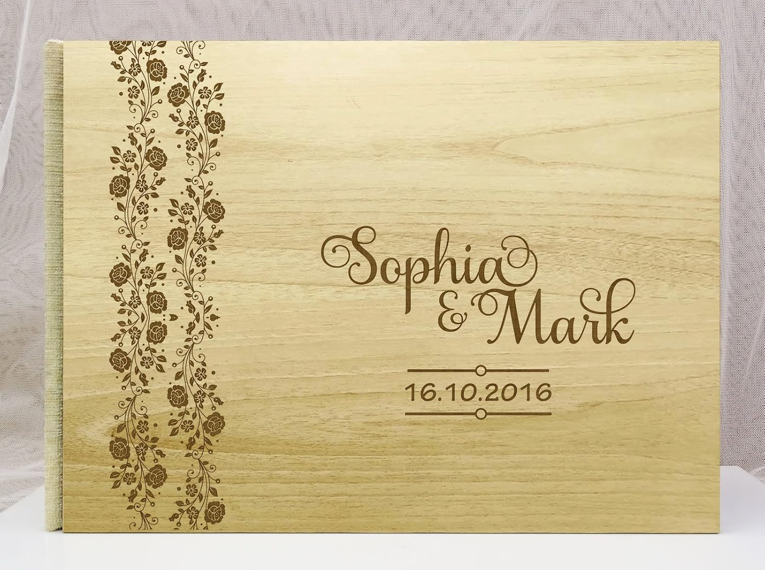 Rustic Wedding Wood Engraved Bride & Groom Advice Guestbook Custom Guest Book - 50 Pages