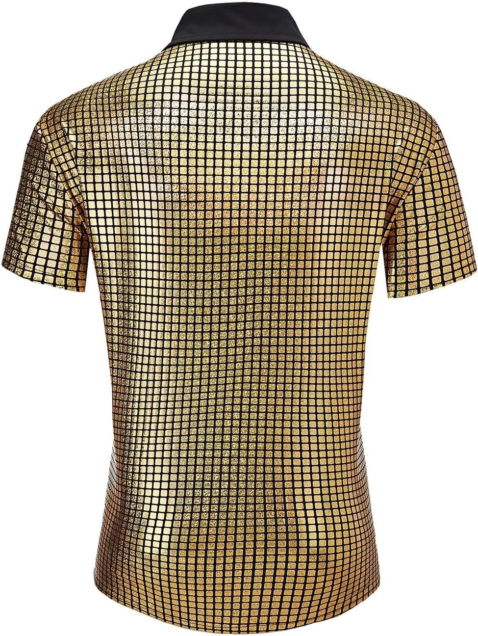 Men's 70s Disco Outfits Shirt Sequin Short Sleeve Top Prom Costume Halloween Party - Image 3